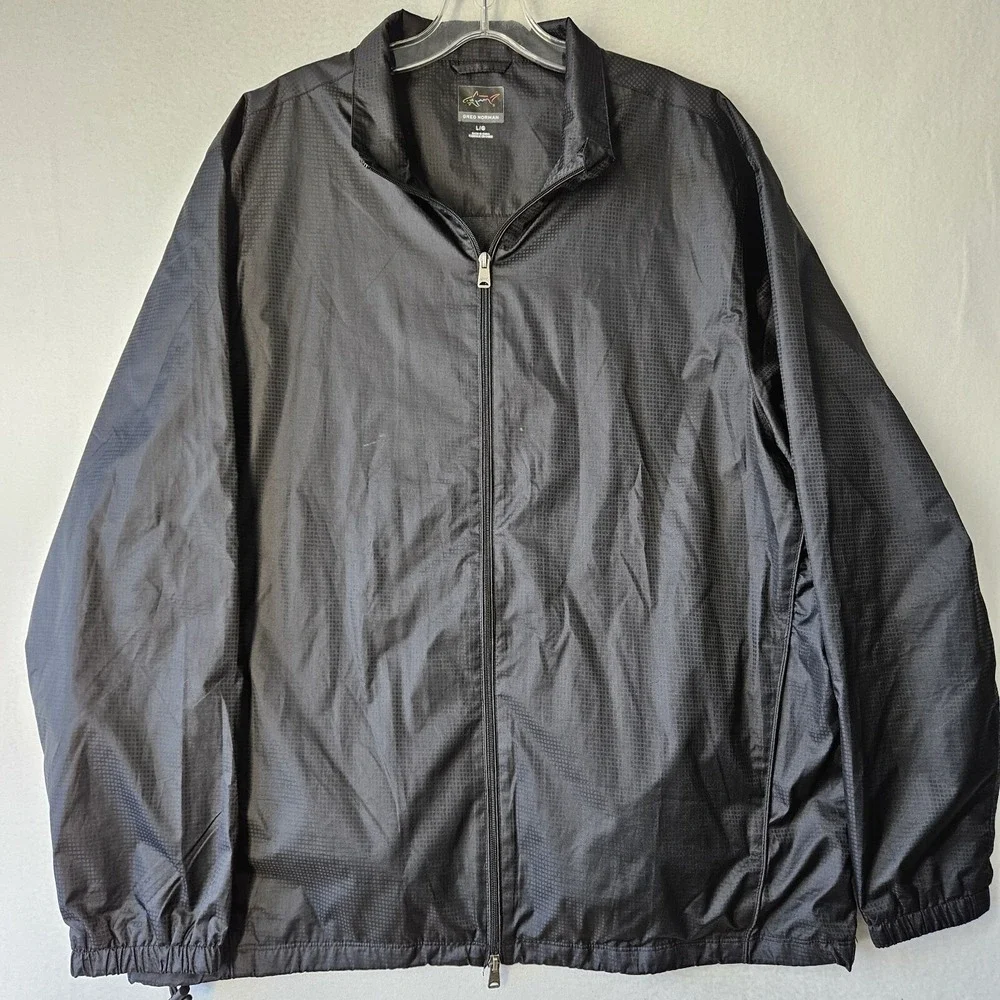 Greg Norman Windbreaker Jacket Men Large Black Long Sleeve Full Zip Pocket Golf